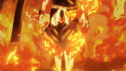 Na imagem vemos Gabimaru coberto em chamas, este é um de seus poderes
